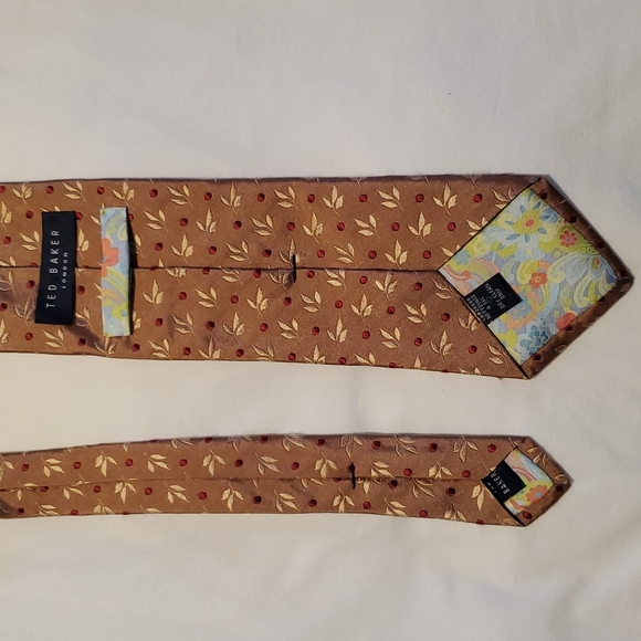 Men's brown with red dot and flower pattern Ted Baker Tie - Picture 4 of 6